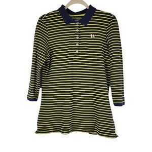 LL Bean Striped Top Womens Size M 3/4 Sleeve Black Yellow with Embroidered Dog